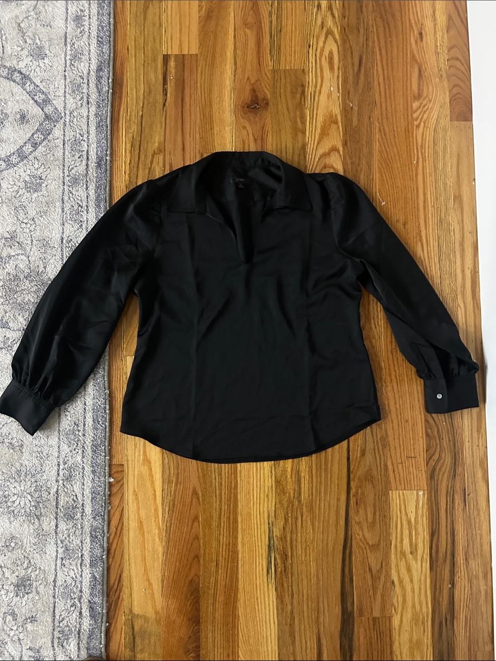 J. Crew Black Open V-Neck Collared Top